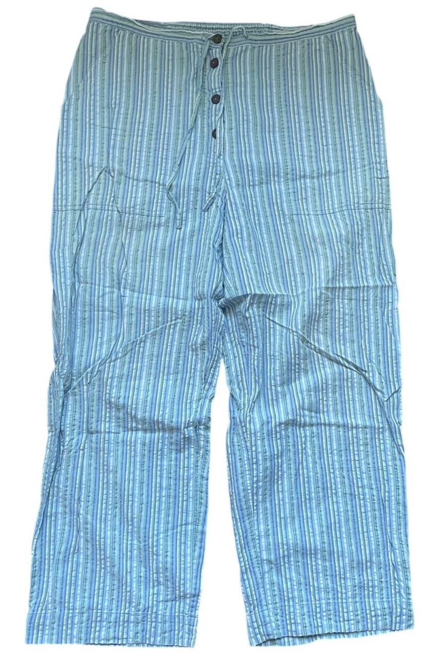 April Cornell 100% Cotton Drawstring Blue Striped Pants Cottagecore Lagenlook